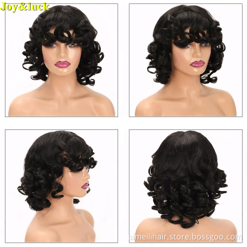 African Ladies Wholesale Hair Wigs With Bangs Spring Curl Mid-length Ombre Red Color Natural Curly Synthetic Full Hair Wigs